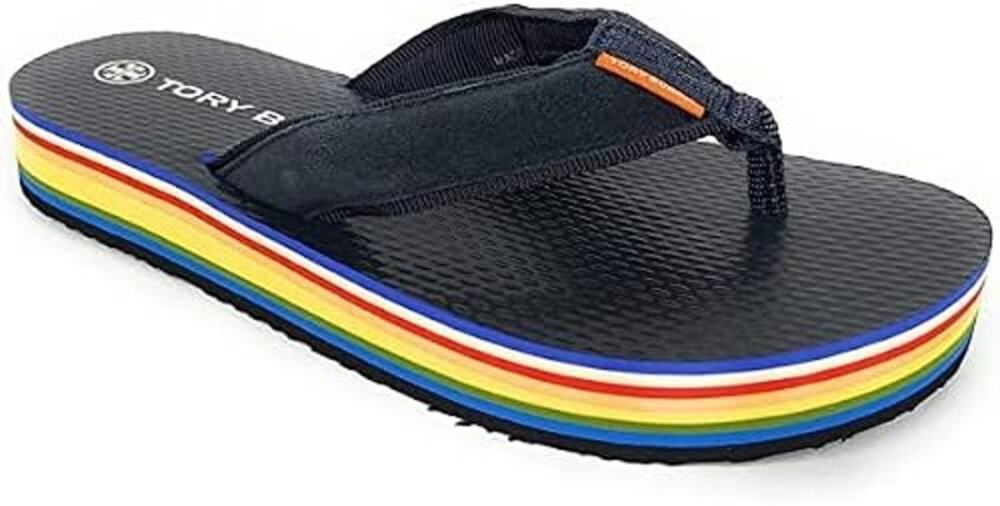 Tory Burch 70's Suede Thong Platform Flip Flop Sandal Perfect Navy Blue 9